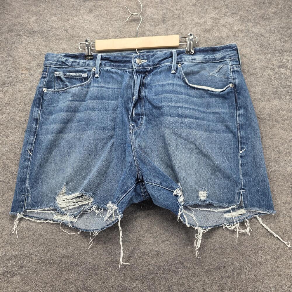 Good American Shorts Womens 16 Blue Denim Distressed Cutoff Frayed Hem